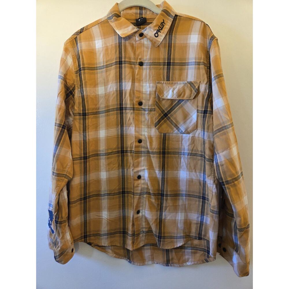 Oakley TC Everywhere Mens Size S Snap Flannel Shirt Lunar Rock Stale Sanbech